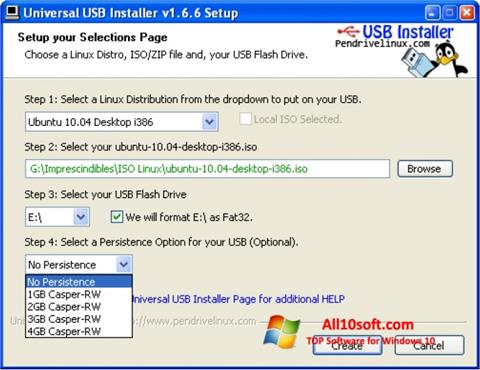 Screenshot Universal USB Installer untuk Windows 10