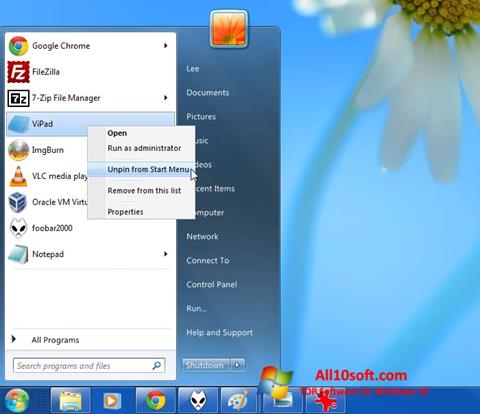 Screenshot ViStart untuk Windows 10