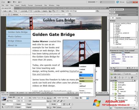 Screenshot Adobe Dreamweaver untuk Windows 10