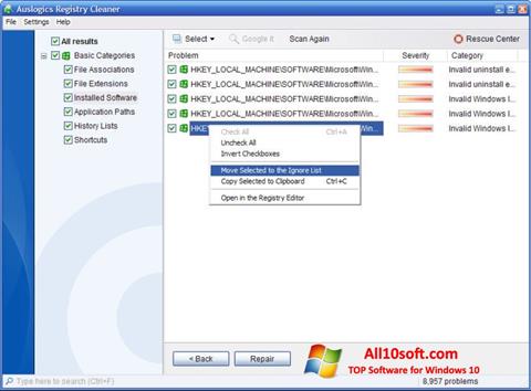 Screenshot Auslogics Registry Cleaner untuk Windows 10