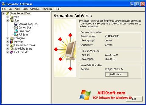 Screenshot Symantec Antivirus untuk Windows 10