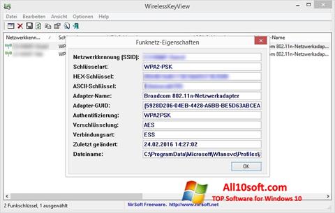 Screenshot WirelessKeyView untuk Windows 10