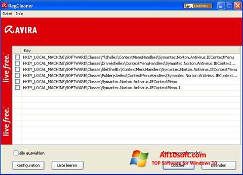 Screenshot Avira Registry Cleaner untuk Windows 10