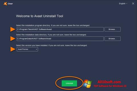 Screenshot Avast Uninstall Utility untuk Windows 10