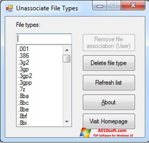 Screenshot Unassociate File Types untuk Windows 10