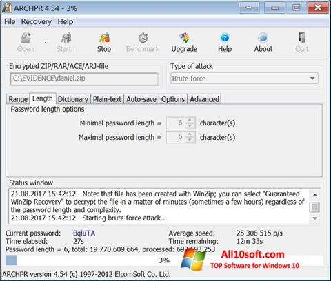 Screenshot Advanced Archive Password Recovery untuk Windows 10
