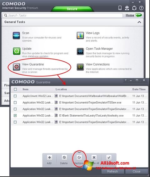 Screenshot Comodo Internet Security untuk Windows 10
