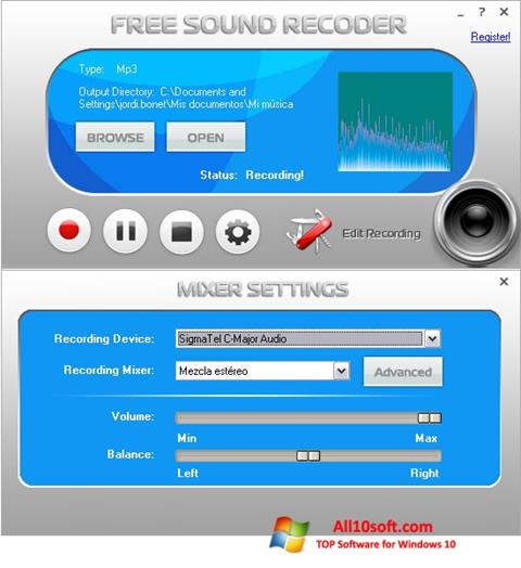 Screenshot Free Sound Recorder untuk Windows 10